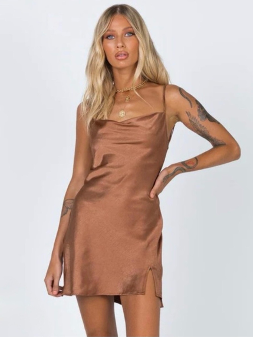 Princess Polly Brown Satin Cowl Mini Dress